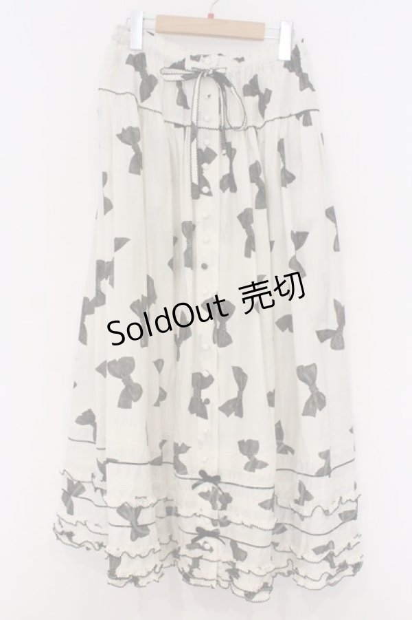 画像1: PINK HOUSE / ベルベットリボンプリントスカート  シロ O-26-03-07-1045-LO-SK-OW-OS (1)