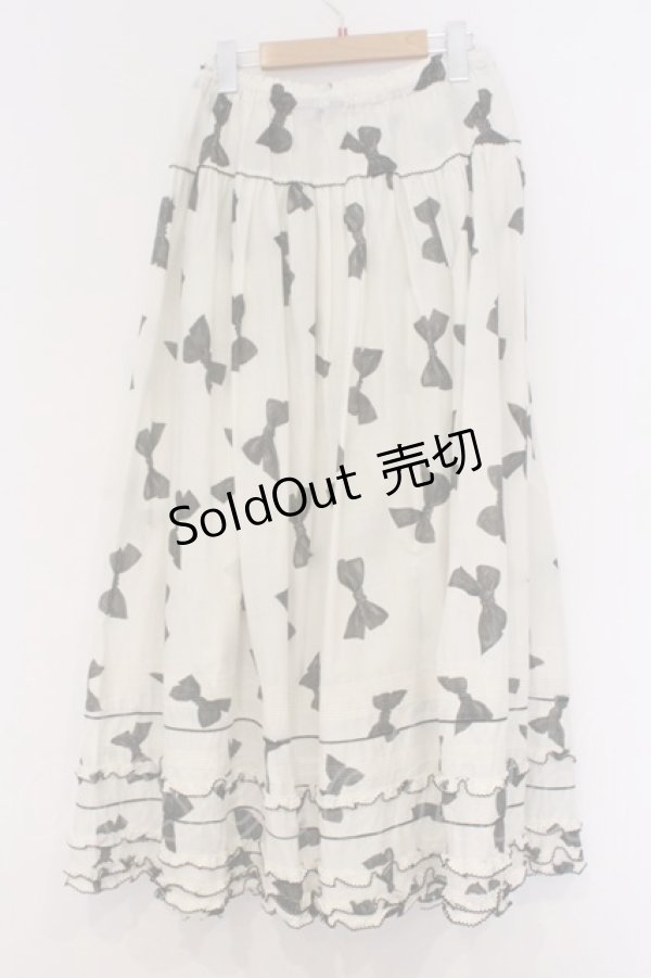 画像3: PINK HOUSE / ベルベットリボンプリントスカート  シロ O-26-03-07-1045-LO-SK-OW-OS (3)