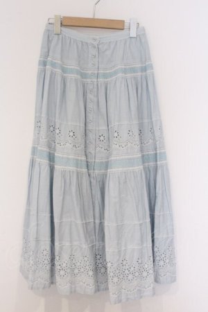 画像: PINK HOUSE / カットワーク使いギンガムローンスカート  サックス O-26-03-07-1046-LO-SK-OW-OS