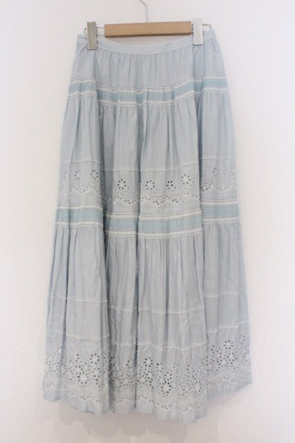 画像3: PINK HOUSE / カットワーク使いギンガムローンスカート  サックス O-26-03-07-1046-LO-SK-OW-OS (3)