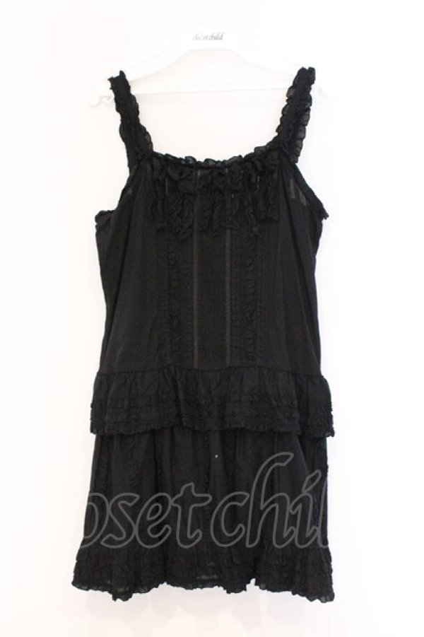 画像1: PINK HOUSE / フリルキャミソール  クロ O-26-03-07-1050-LO-TO-OW-OS (1)