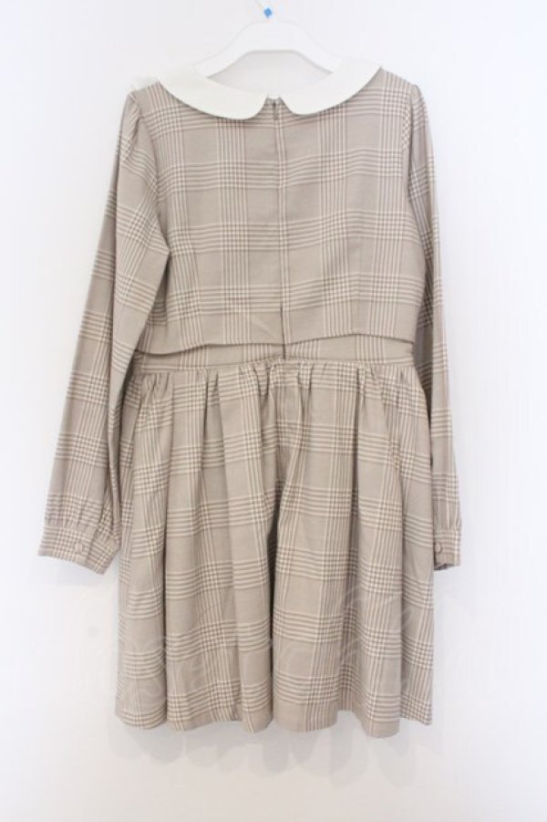 画像3: Ank Rouge / チェック柄ヨークフリルSET/UPワンピース  ベージュ O-26-03-07-1005-CA-OP-IG-OS (3)