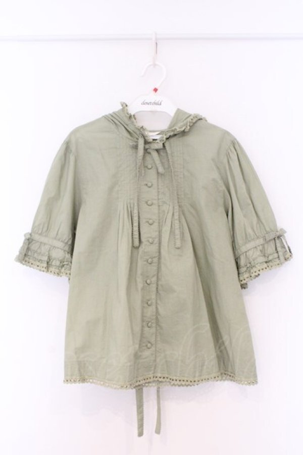 画像1: PINK HOUSE / ピコレース使いフード付きローンブラウス  グリーン O-26-03-07-1051-LO-BL-OW-OS (1)