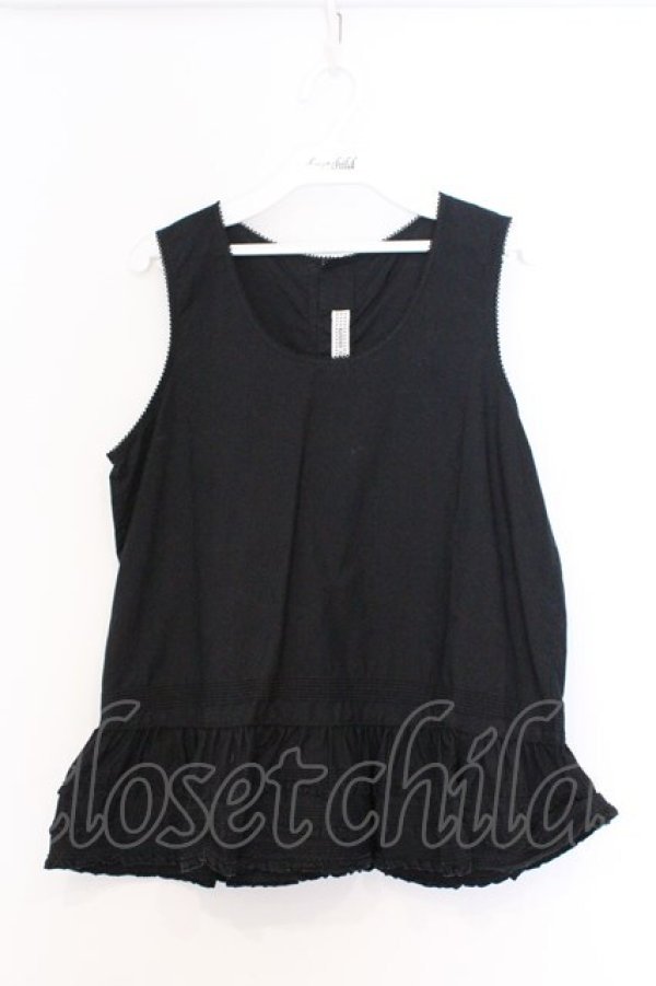 画像1: KANEKO ISAO / 裾タックフリルノースリーブブラウス  クロ O-26-03-07-1054-EL-BL-OW-OS (1)