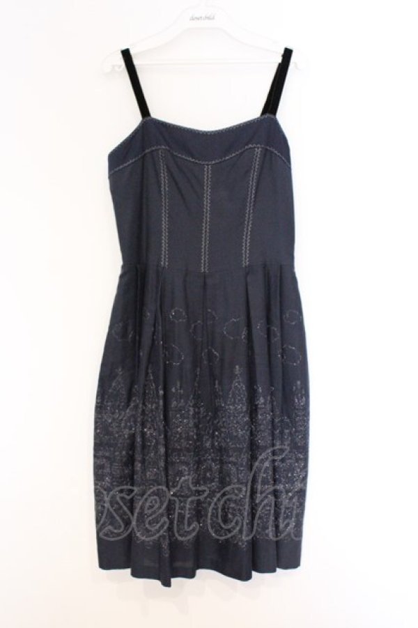 画像1: Jane Marple / お城刺繍キャミワンピース M ネイビー O-26-03-07-1057-JM-OP-OW-OS (1)