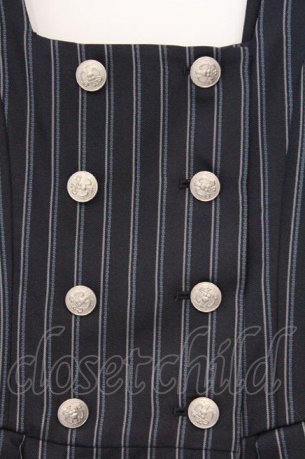 画像2: Jane Marple / レジメンタルストライプのダブルボタンジャンパースカート M ネイビー O-26-03-07-1062-JM-OP-OW-OS (2)