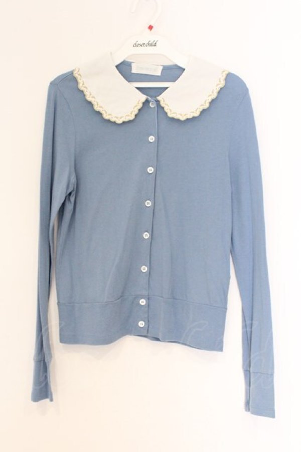 画像1: Jane Marple / 刺繍襟カーディガン M ブルー O-26-03-07-1068-JM-TO-OW-OS (1)