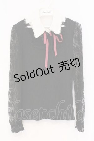 画像: Secret Honey / つけ襟付きレーススリーブカットソー  クロ O-26-03-07-1008-CA-TO-IG-OS