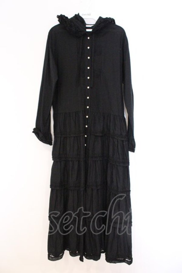 画像1: KANEKO ISAO / ピコレース使いフード付きワンピース  クロ O-26-03-07-1077-EL-OP-OW-OS (1)