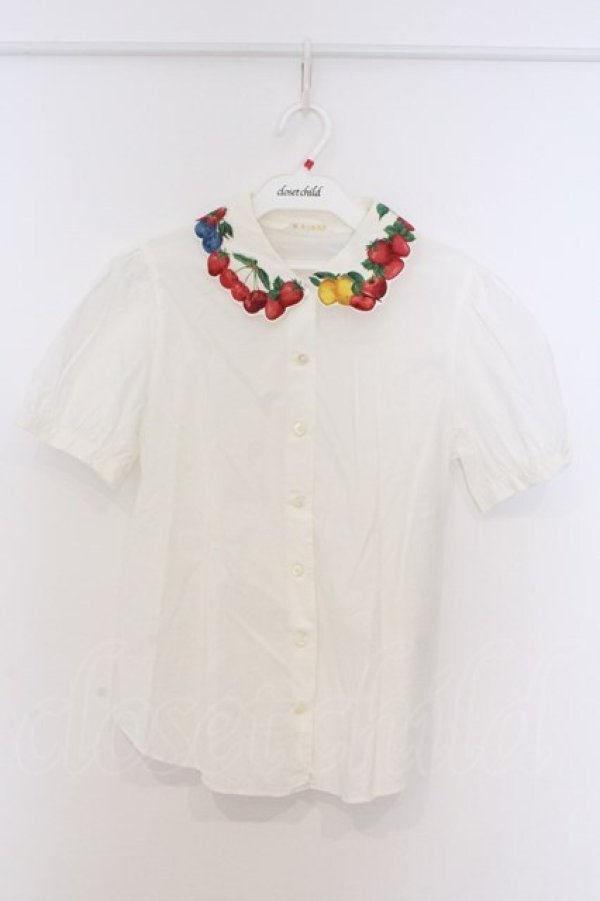 画像1: Jane Marple / フルーツピクニックのデコパージュカラーブラウス M シロ O-26-03-07-1014-JM-BL-IG-OS (1)