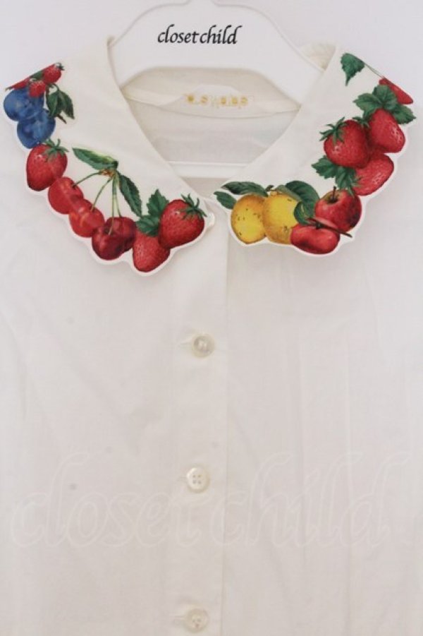 画像2: Jane Marple / フルーツピクニックのデコパージュカラーブラウス M シロ O-26-03-07-1014-JM-BL-IG-OS (2)