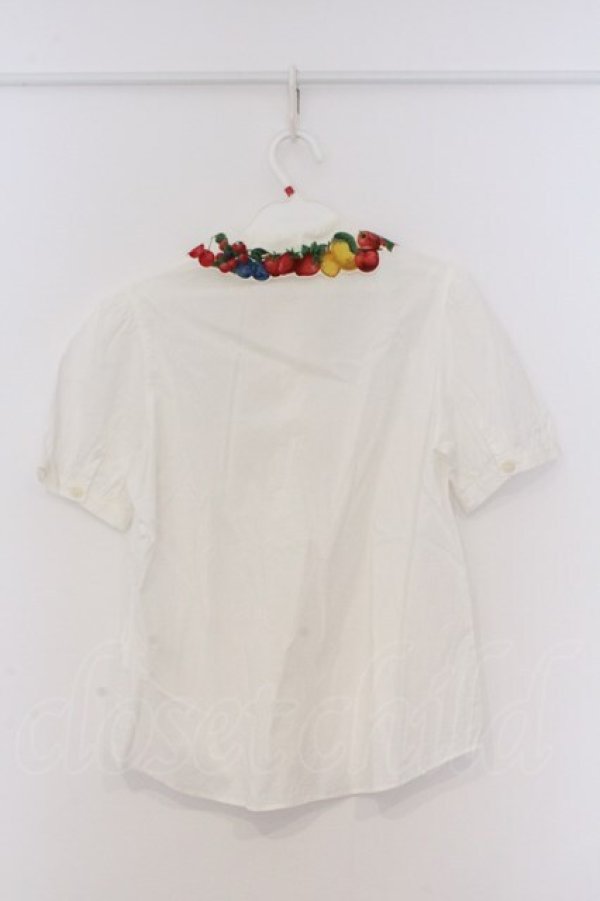 画像3: Jane Marple / フルーツピクニックのデコパージュカラーブラウス M シロ O-26-03-07-1014-JM-BL-IG-OS (3)