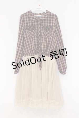 画像: axes femme / チュール切り替えシャツワンピース M ワイン×生成り O-26-03-07-1018-AX-OP-IG-OS