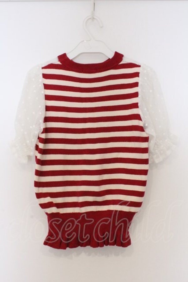 画像3: axes femme POETIQUE / チュールスリーブボーダーニット M アカ×アイボリー O-26-03-07-1020-AX-TO-IG-OS (3)