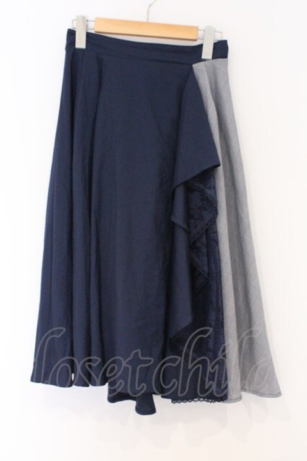 画像1: axes femme / フリル切替スカート  ネイビー O-26-03-07-1024-AX-SK-IG-OS (1)