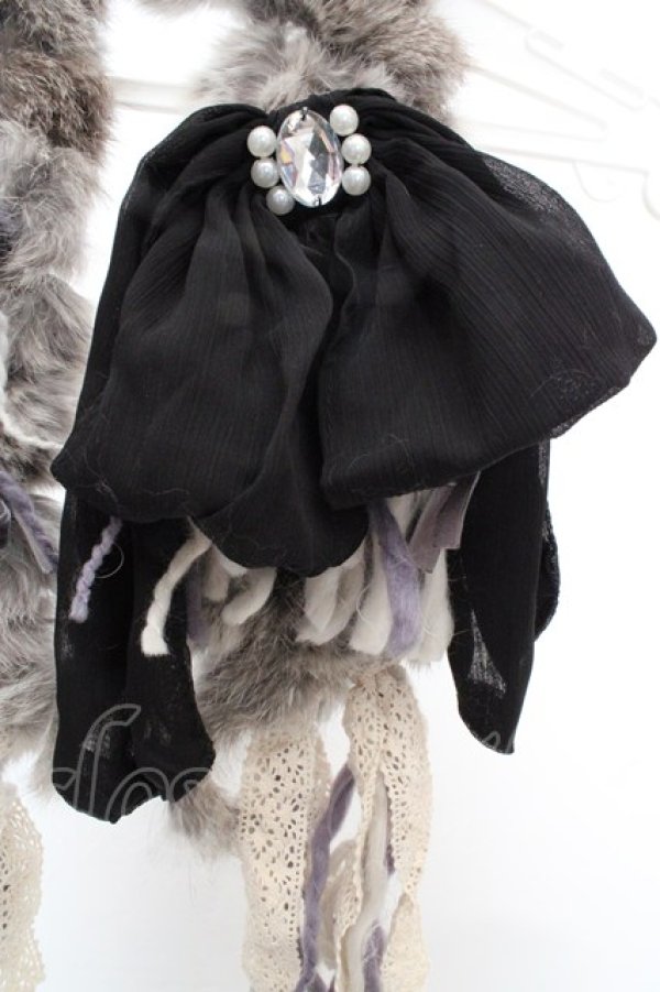 画像2: axes femme / リボンラビットファーマフラー  グレー O-26-03-07-001-AX-AC-OW-OS (2)