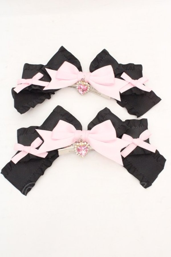 画像1: Lovery Tency / 眞白ありすリボンヘアクリップ  クロ×ピンク O-26-03-07-078-LO-AC-OW-OS (1)