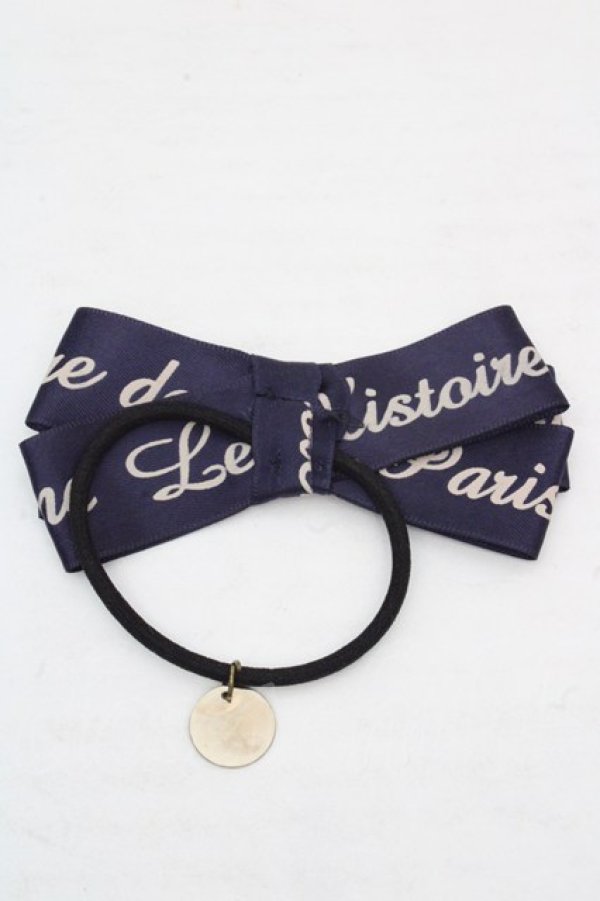 画像2: Fi.n.t / ロゴリボンヘアゴム  ネイビー O-26-03-07-080-CA-AC-OW-OS (2)