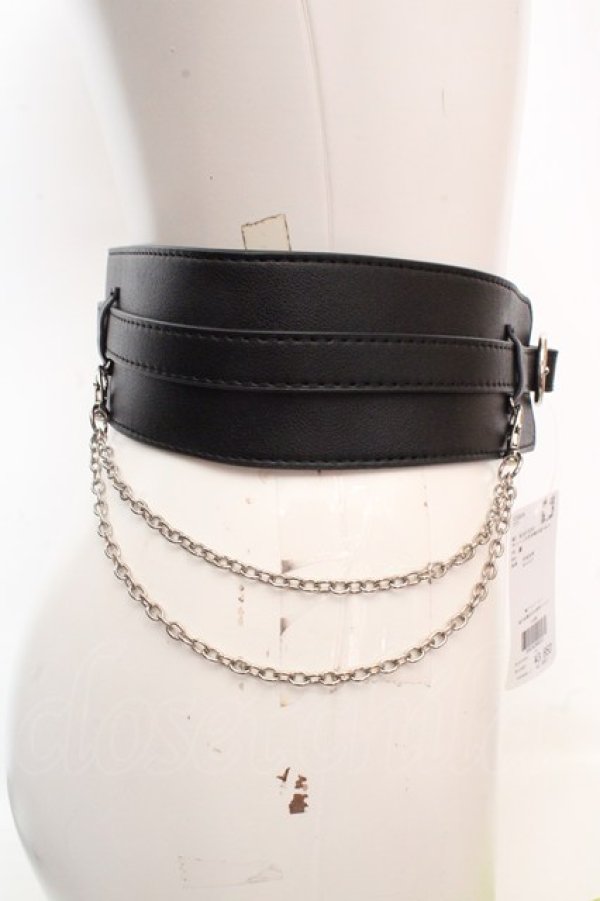 画像2: axes femme / チェーン付き太幅合皮ベルト  クロ O-26-03-07-096-AX-ZA-OW-OS (2)