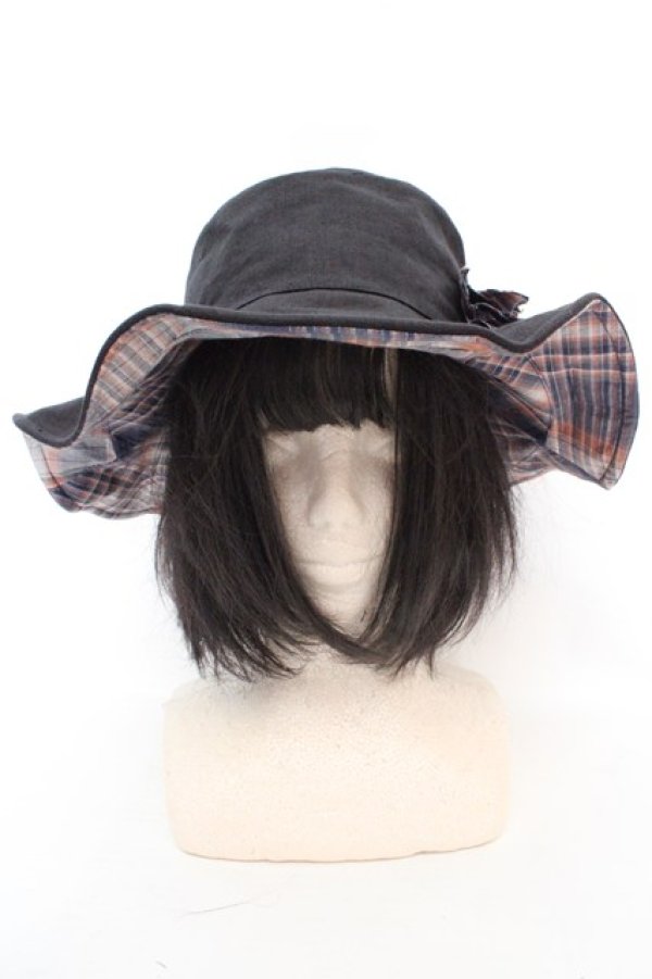 画像2: axes femme / モチーフ付きリバーシブルハット  クロ×ネイビー O-26-03-07-011-AX-AC-OW-OS (2)