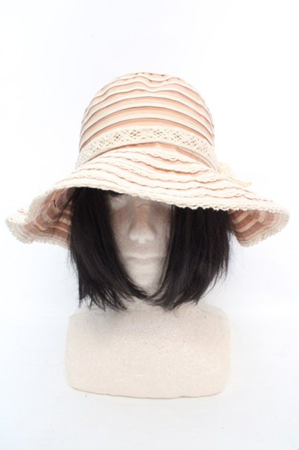 画像2: axes femme / レースボーダーハット 57.5cm ピンク O-26-03-07-013-AX-AC-OW-OS (2)