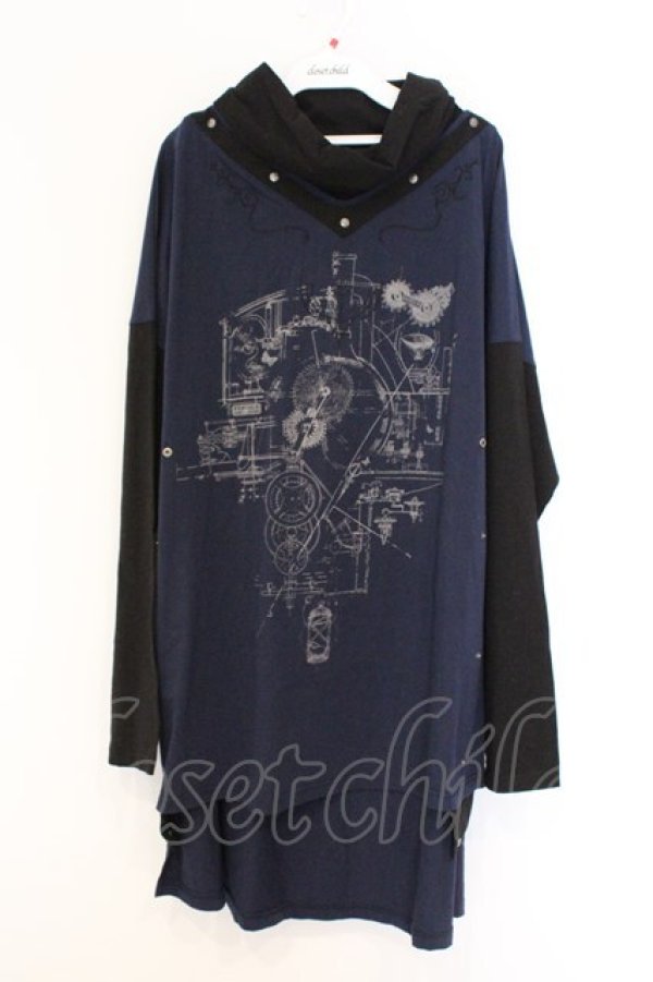 画像1: Ozz conte / インダストリアルプリントハイネックプルオーバー  ネイビー O-26-03-08-011-OO-TO-OW-OS (1)