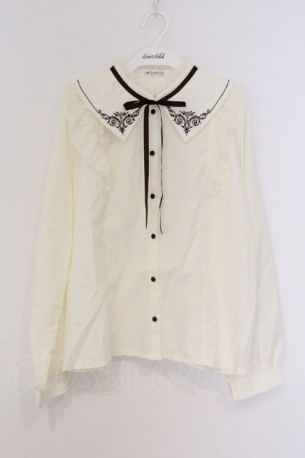 画像1: axes femme / カードル刺繍襟ブラウス L キナリ O-26-03-08-013-AX-BL-OW-OS (1)