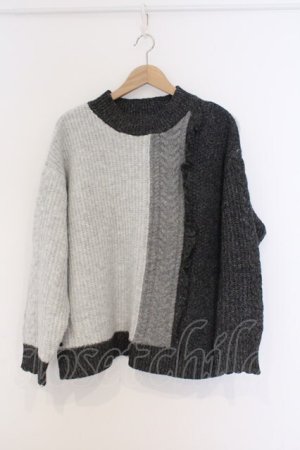 画像: axes femme / トリコロール配色ニットプルオーバー F クロ×グレー×シロ O-26-03-08-017-AX-TO-OW-OS