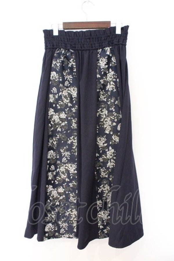 画像3: axes femme / フラワージャガード切替スカート F ネイビー O-26-03-08-023-AX-SK-OW-OS (3)