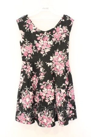 画像: EATME / オリジナルブーケローズ柄ジャカードワンピース S クロ×ピンク O-26-03-08-026-LO-OP-OW-OS