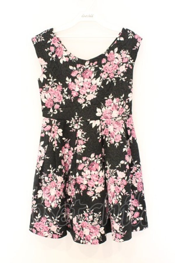 画像1: EATME / オリジナルブーケローズ柄ジャカードワンピース S クロ×ピンク O-26-03-08-026-LO-OP-OW-OS (1)