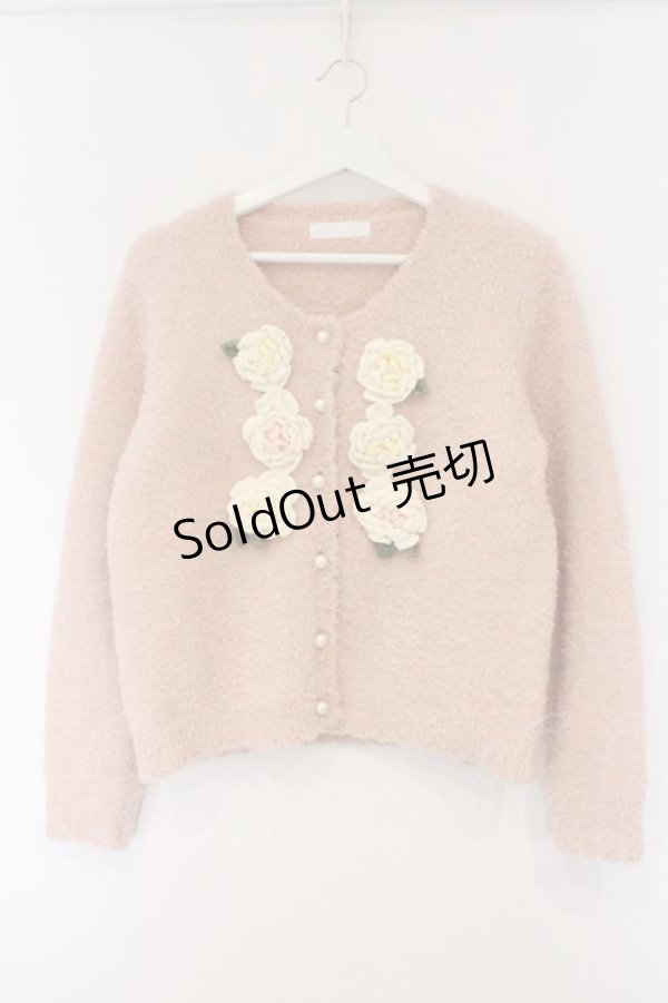 画像1: PINK HOUSE / ホワイトローズモチーフニットカーディガン  ピンク O-26-03-09-028-LO-TO-IG-OS (1)