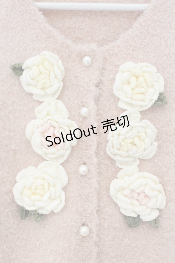 画像2: PINK HOUSE / ホワイトローズモチーフニットカーディガン  ピンク O-26-03-09-028-LO-TO-IG-OS (2)