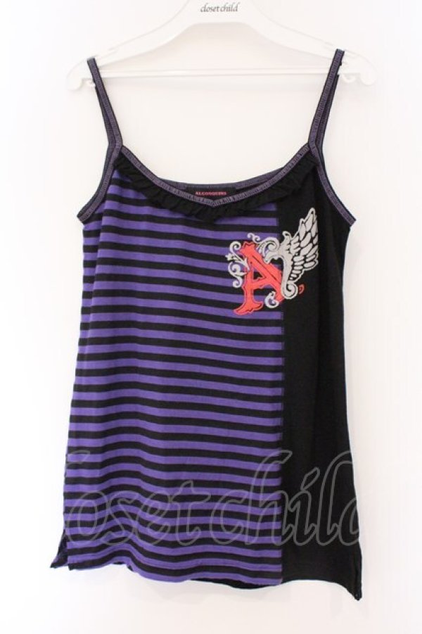 画像1: ALGONQUINS / ボーダー切り替えキャミソール  パープル×ブラック O-26-03-09-036-AL-TO-IG-OS (1)