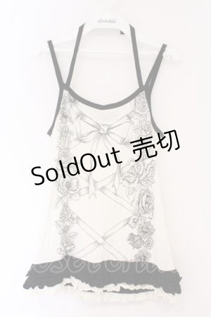 画像: ALGONQUINS / レースアッププリントホルターキャミソール  アイボリー×ブラック O-26-03-09-038-AL-TO-IG-OS