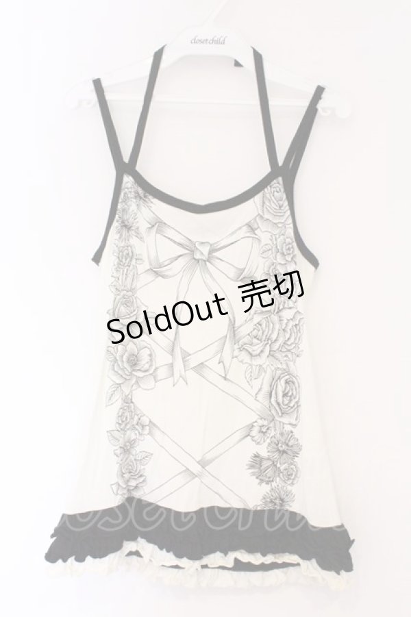 画像1: ALGONQUINS / レースアッププリントホルターキャミソール  アイボリー×ブラック O-26-03-09-038-AL-TO-IG-OS (1)