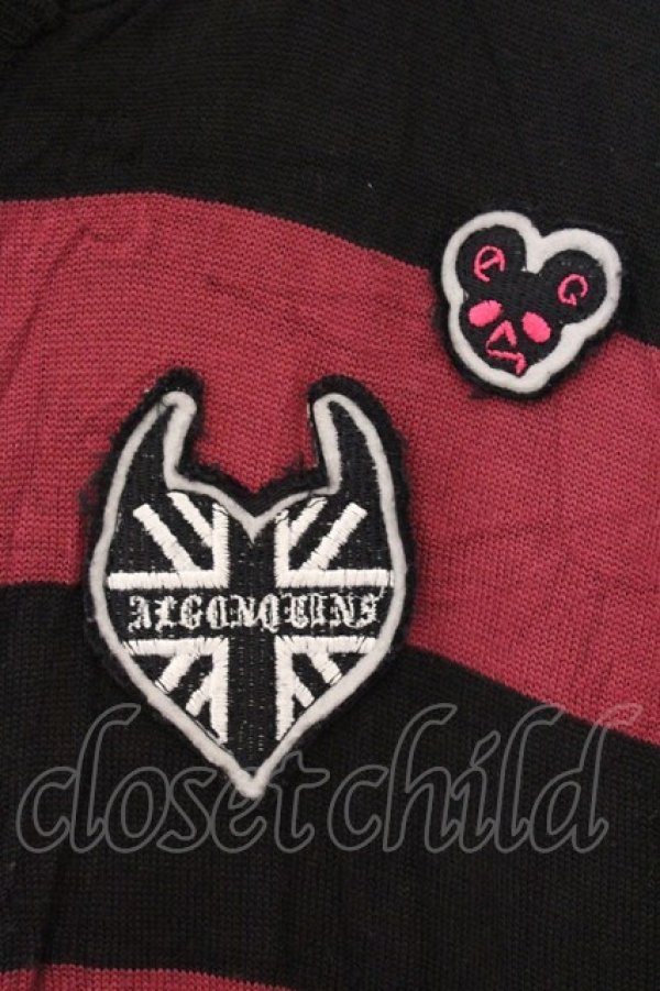 画像2: ALGONQUINS / ワッペンボーダーカーディガン  ワイン×ブラック O-26-03-09-039-AL-TO-IG-OS (2)
