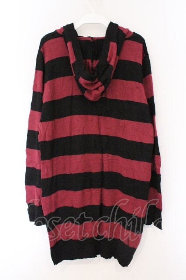 画像4: ALGONQUINS / ワッペンボーダーカーディガン  ワイン×ブラック O-26-03-09-039-AL-TO-IG-OS (4)