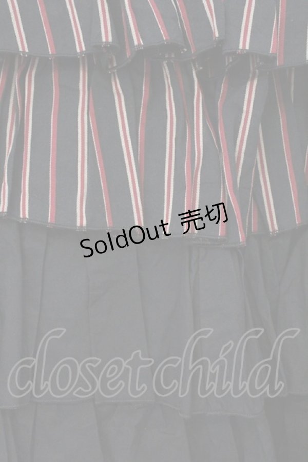 画像2: ALGONQUINS / レジメンタルストライプティアードスカート  ブラック O-26-03-09-041-AL-SK-IG-OS (2)