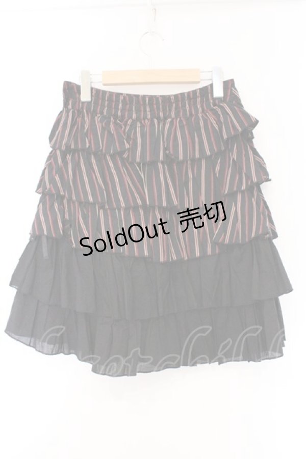 画像3: ALGONQUINS / レジメンタルストライプティアードスカート  ブラック O-26-03-09-041-AL-SK-IG-OS (3)