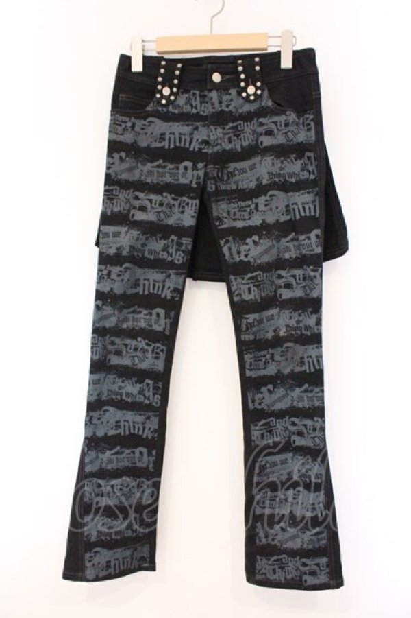 画像1: ALGONQUINS / ロゴストライププリントフラップパンツ  ブラック O-26-03-09-045-AL-PA-IG-OS (1)