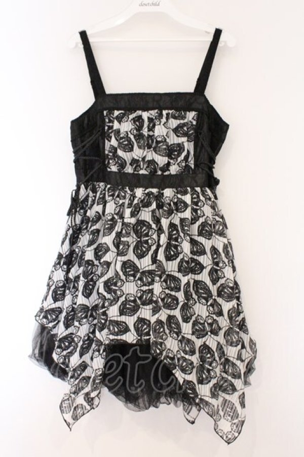 画像1: ALGONQUINS / バタフライプリントサイドレースアップワンピース  ブラック×ホワイト O-26-03-09-047-AL-OP-IG-OS (1)