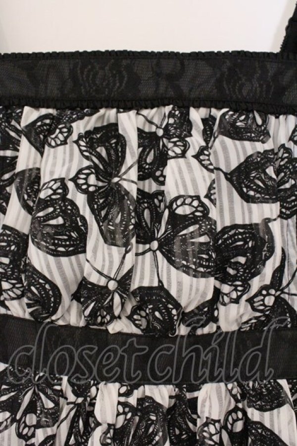 画像2: ALGONQUINS / バタフライプリントサイドレースアップワンピース  ブラック×ホワイト O-26-03-09-047-AL-OP-IG-OS (2)
