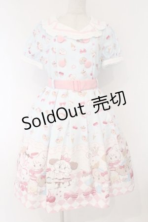 画像: axes femme kawaii / mikko illustration × axes femme KAWAII ダイナーカフェワンピース  サックス O-26-03-09-005-AX-OP-IG-OS