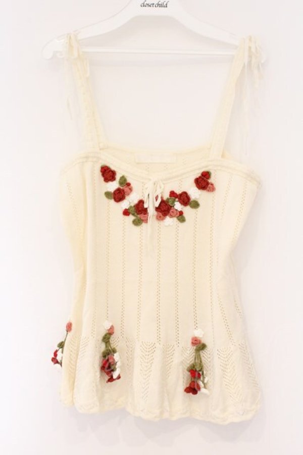 画像1: PINK HOUSE / フラワーあみぐるみニットキャミソール  シロ O-26-03-09-059-LO-TO-IG-OS (1)