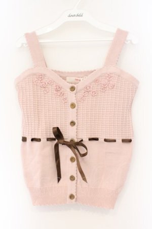 画像: PINK HOUSE / リボン通しモチーフニット  ピンク O-26-03-09-060-LO-TO-IG-OS