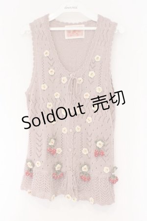 画像: PINK HOUSE / 苺ニットモチーフ付き前開きニットベスト  ピンク O-26-03-09-064-LO-TO-IG-OS