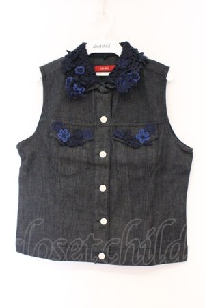 画像: PINK HOUSE / フラワーモチーフデニムベスト  ブルー O-26-03-09-066-LO-TO-IG-OS