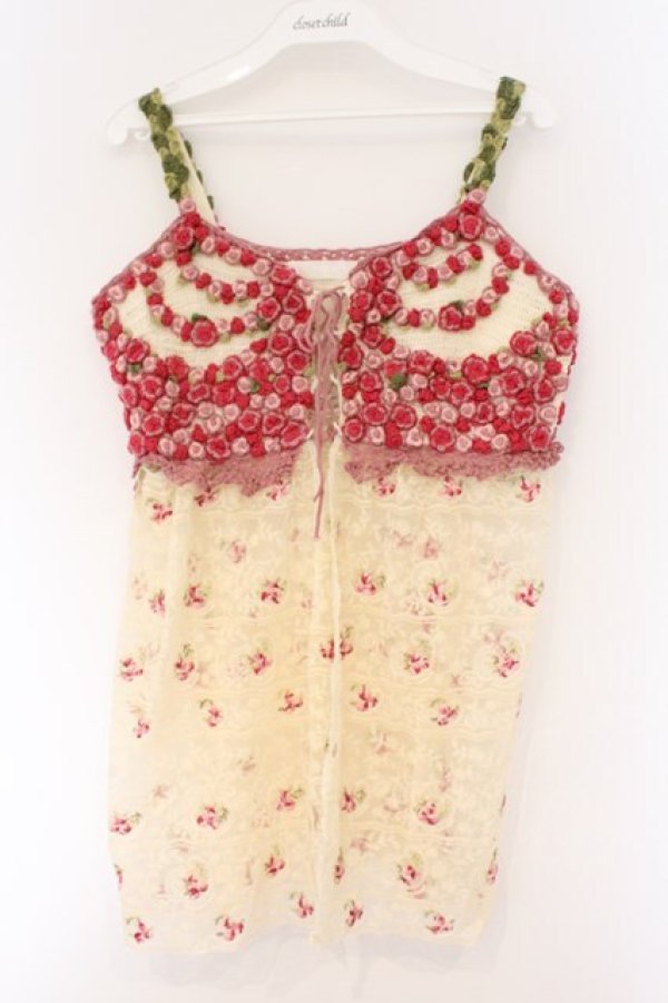 画像1: PINK HOUSE / フラワーモチーフレースキャミソール  アイボリー×ピンク O-26-03-09-068-LO-TO-IG-OS (1)