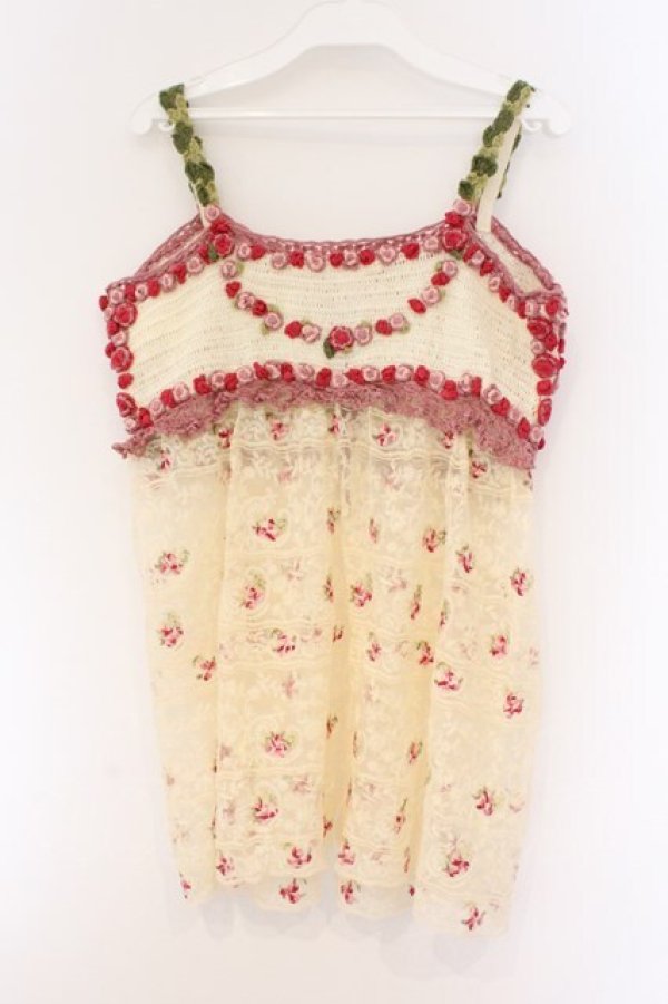 画像4: PINK HOUSE / フラワーモチーフレースキャミソール  アイボリー×ピンク O-26-03-09-068-LO-TO-IG-OS (4)